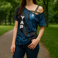 Yap Island Tribal Heritage Cross Shoulder Shirt Micronesian Polynesian Tattoo Pattern Blue Black Cultural Art TS04 - Polynesian Pride