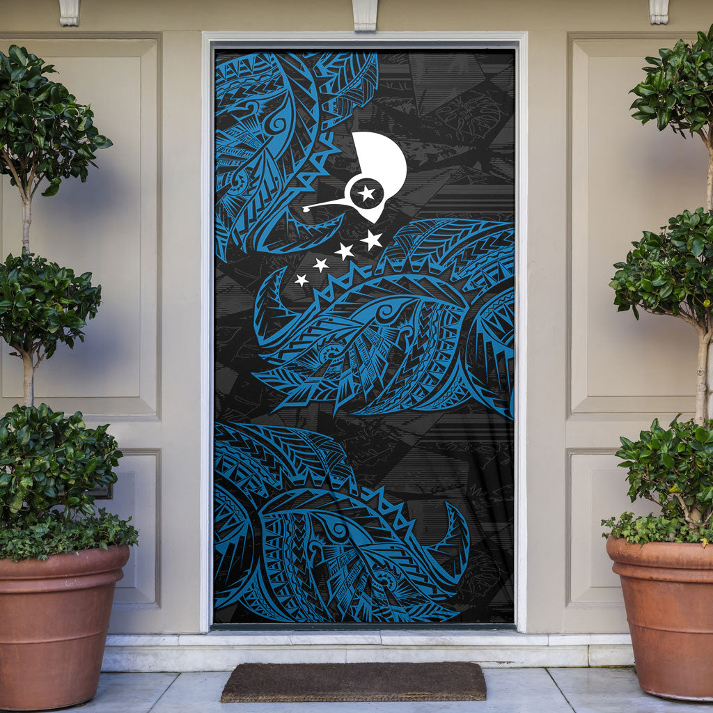 Yap Island Tribal Heritage Door Cover Micronesian Polynesian Tattoo Pattern Blue Black Cultural Art TS04 Black Blue - Polynesian Pride