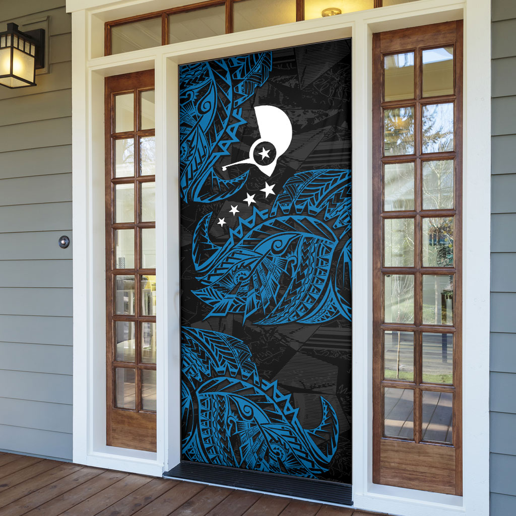 Yap Island Tribal Heritage Door Cover Micronesian Polynesian Tattoo Pattern Blue Black Cultural Art TS04 - Polynesian Pride