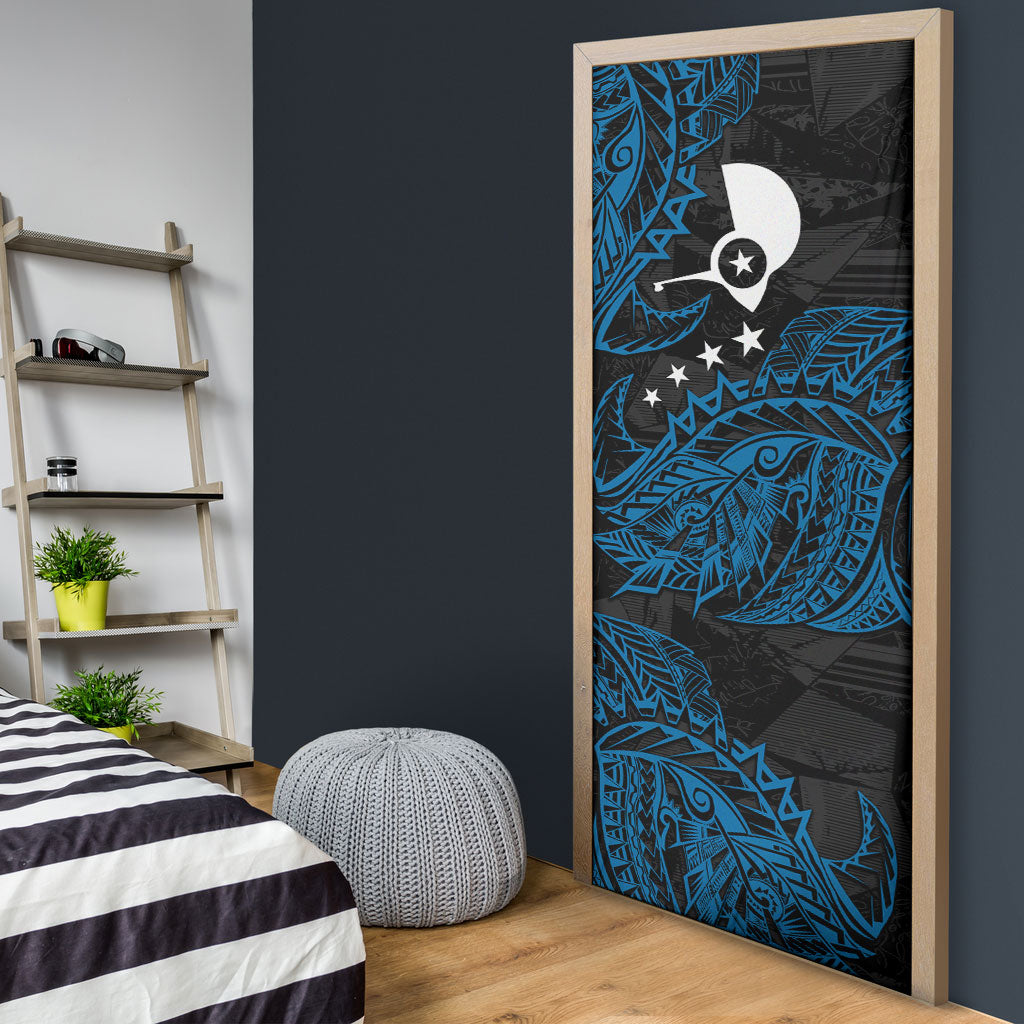 Yap Island Tribal Heritage Door Cover Micronesian Polynesian Tattoo Pattern Blue Black Cultural Art TS04 - Polynesian Pride