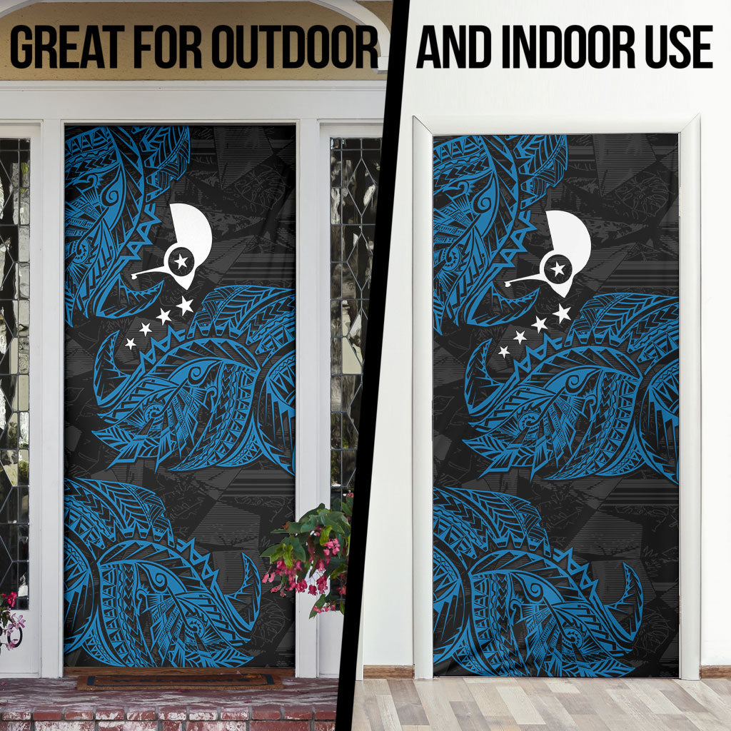 Yap Island Tribal Heritage Door Cover Micronesian Polynesian Tattoo Pattern Blue Black Cultural Art TS04 - Polynesian Pride