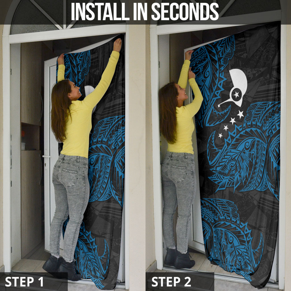 Yap Island Tribal Heritage Door Cover Micronesian Polynesian Tattoo Pattern Blue Black Cultural Art TS04 - Polynesian Pride