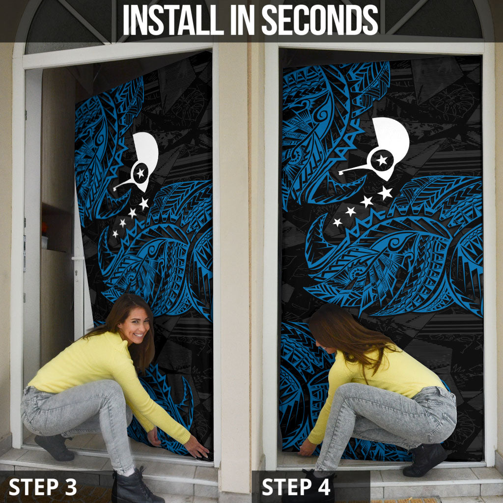 Yap Island Tribal Heritage Door Cover Micronesian Polynesian Tattoo Pattern Blue Black Cultural Art TS04 - Polynesian Pride