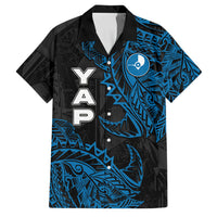 Yap Island Tribal Heritage Family Matching Long Sleeve Bodycon Dress and Hawaiian Shirt Micronesian Polynesian Tattoo Pattern Blue Black Cultural Art