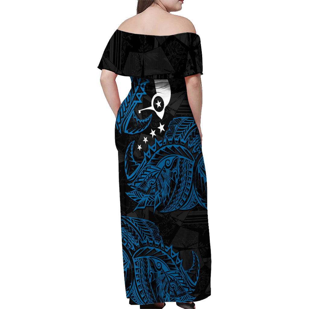 Yap Island Tribal Heritage Family Matching Off Shoulder Maxi Dress and Hawaiian Shirt Micronesian Polynesian Tattoo Pattern Blue Black Cultural Art TS04 - Polynesian Pride