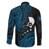 Yap Island Tribal Heritage Family Matching Off Shoulder Short Dress and Hawaiian Shirt Micronesian Polynesian Tattoo Pattern Blue Black Cultural Art TS04 - Polynesian Pride