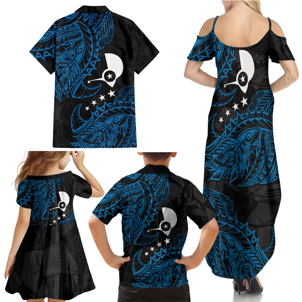 Yap Island Tribal Heritage Family Matching Summer Maxi Dress and Hawaiian Shirt Micronesian Polynesian Tattoo Pattern Blue Black Cultural Art TS04 - Polynesian Pride