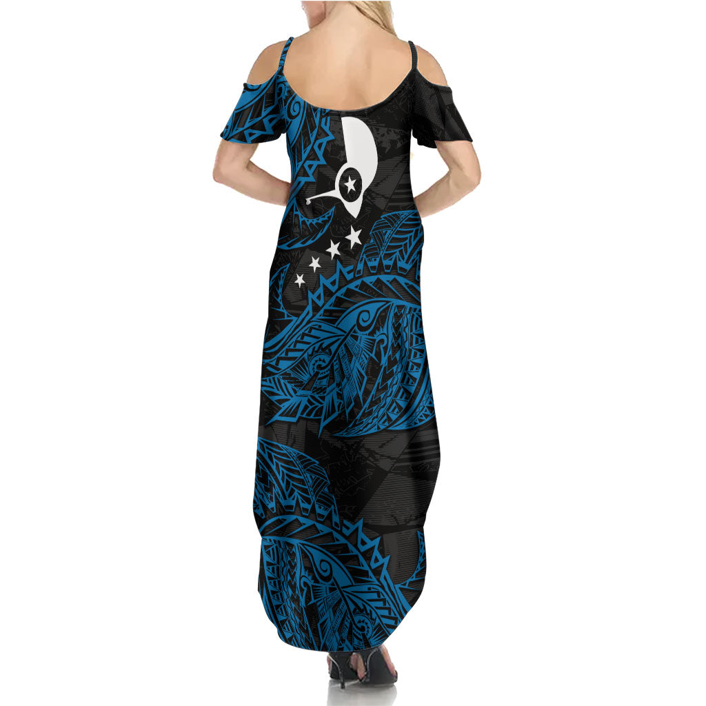 Yap Island Tribal Heritage Family Matching Summer Maxi Dress and Hawaiian Shirt Micronesian Polynesian Tattoo Pattern Blue Black Cultural Art TS04 - Polynesian Pride