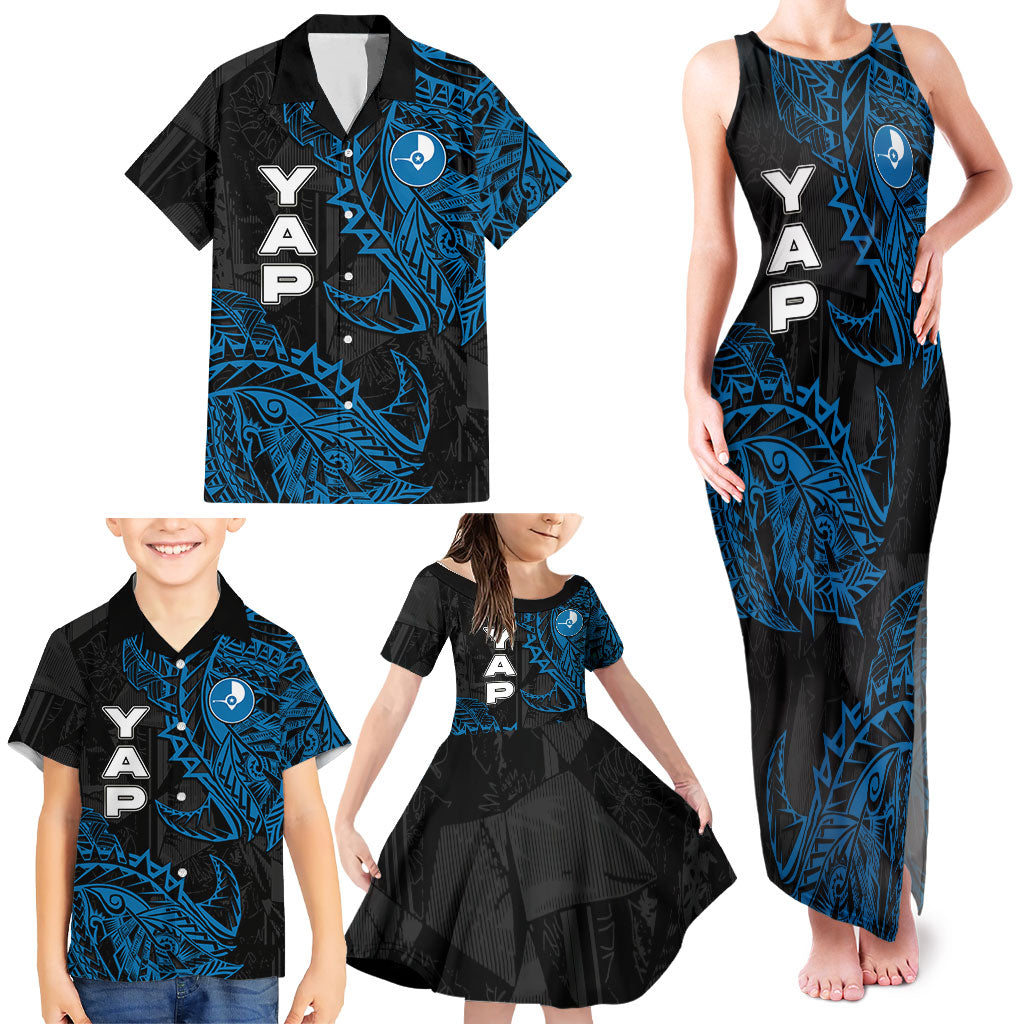 Yap Island Tribal Heritage Family Matching Tank Maxi Dress and Hawaiian Shirt Micronesian Polynesian Tattoo Pattern Blue Black Cultural Art TS04 - Polynesian Pride