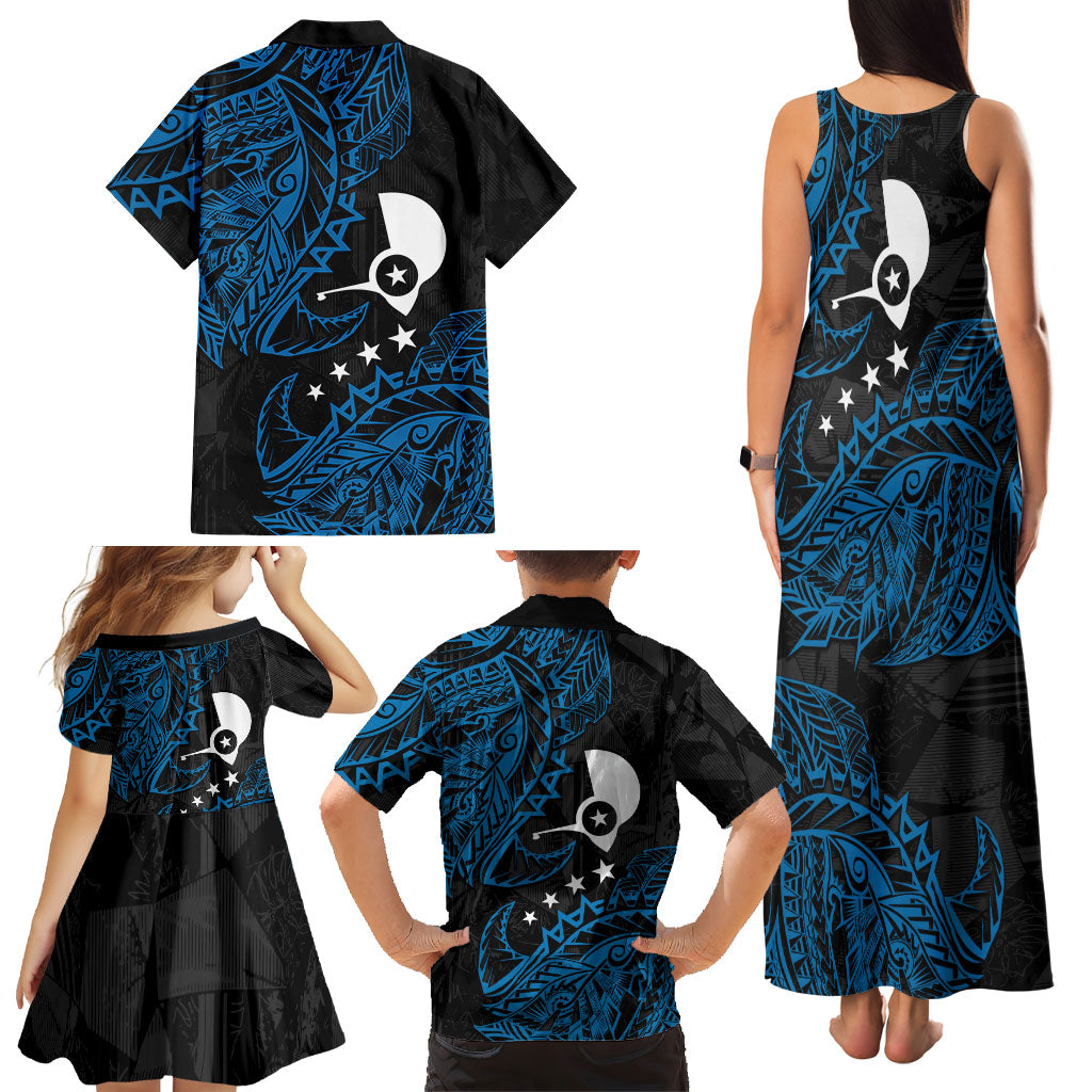 Yap Island Tribal Heritage Family Matching Tank Maxi Dress and Hawaiian Shirt Micronesian Polynesian Tattoo Pattern Blue Black Cultural Art TS04 - Polynesian Pride