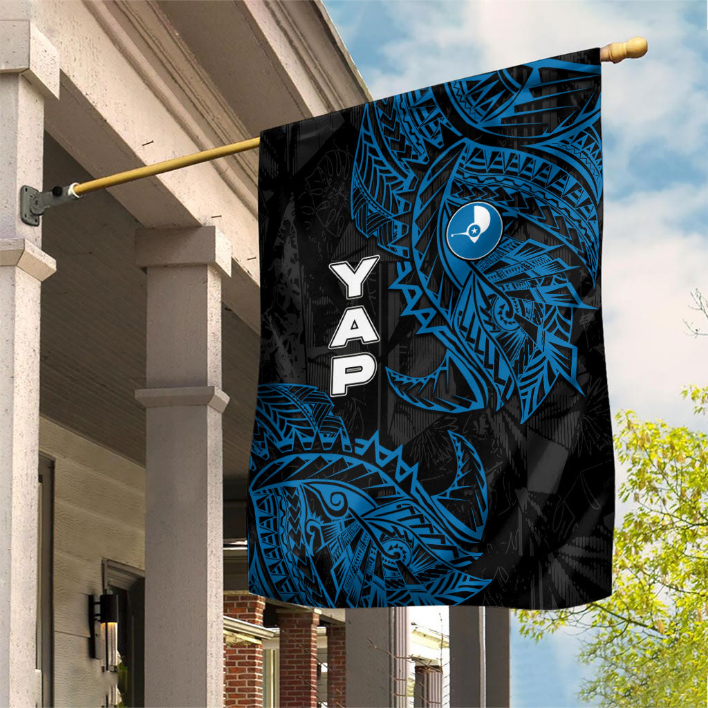 Yap Island Tribal Heritage Garden Flag Micronesian Polynesian Tattoo Pattern Blue Black Cultural Art TS04 House Flag Black Blue - Polynesian Pride