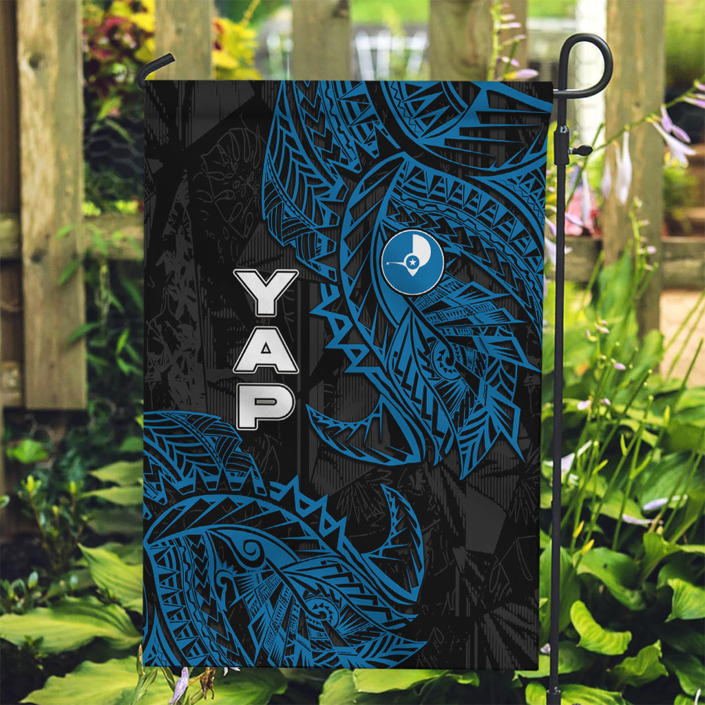 Yap Island Tribal Heritage Garden Flag Micronesian Polynesian Tattoo Pattern Blue Black Cultural Art TS04 Garden Flag Black Blue - Polynesian Pride