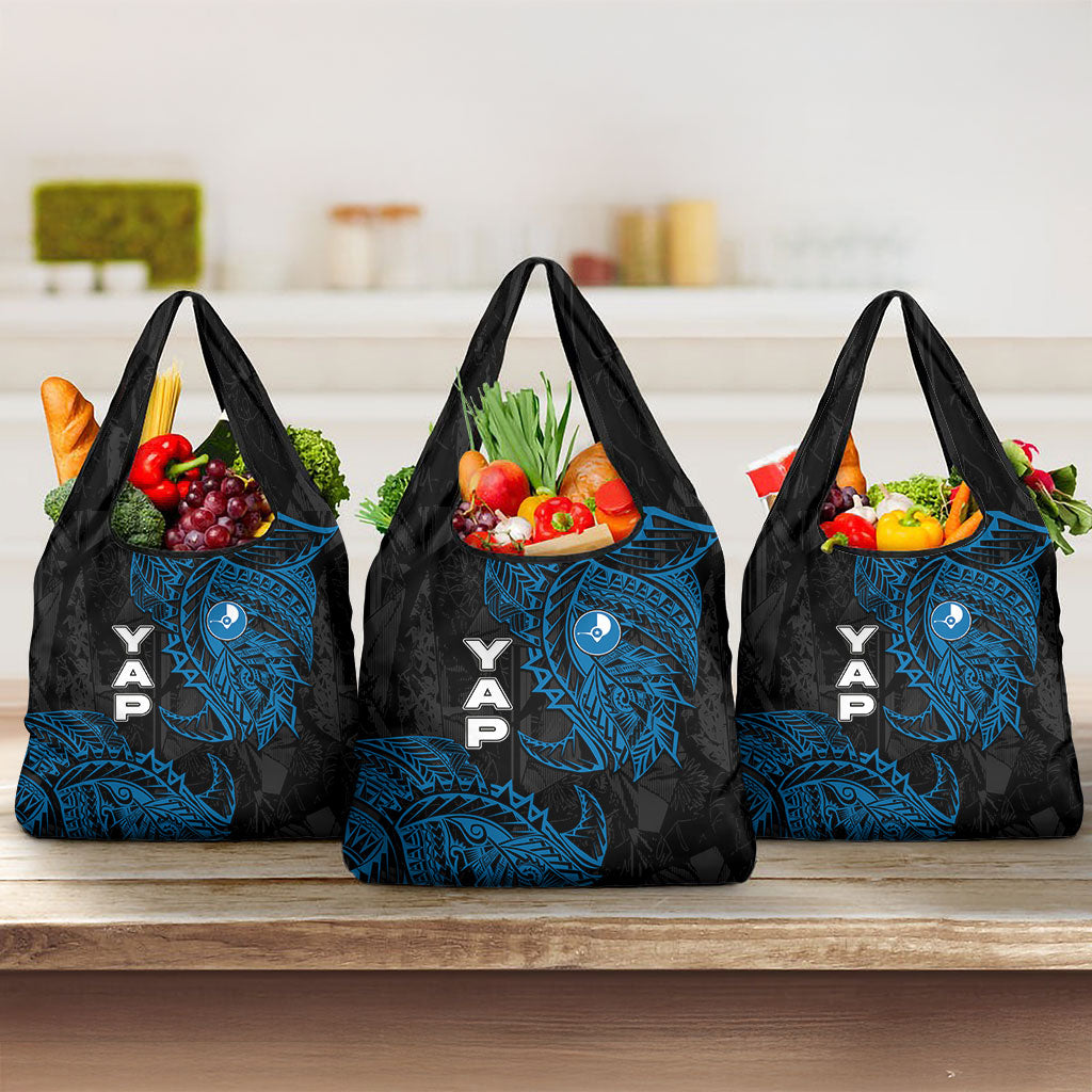Yap Island Tribal Heritage Grocery Bag Micronesian Polynesian Tattoo Pattern Blue Black Cultural Art TS04 3-pack One Size Black Blue - Polynesian Pride