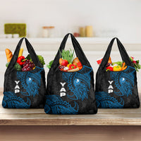 Yap Island Tribal Heritage Grocery Bag Micronesian Polynesian Tattoo Pattern Blue Black Cultural Art TS04 3-pack One Size Black Blue - Polynesian Pride