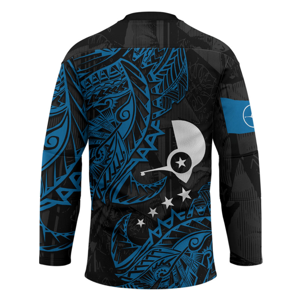Yap Island Tribal Heritage Hockey Jersey Micronesian Polynesian Tattoo Pattern Blue Black Cultural Art TS04 - Polynesian Pride