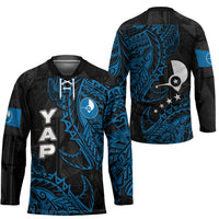 Yap Island Tribal Heritage Hockey Jersey Micronesian Polynesian Tattoo Pattern Blue Black Cultural Art TS04 - Polynesian Pride