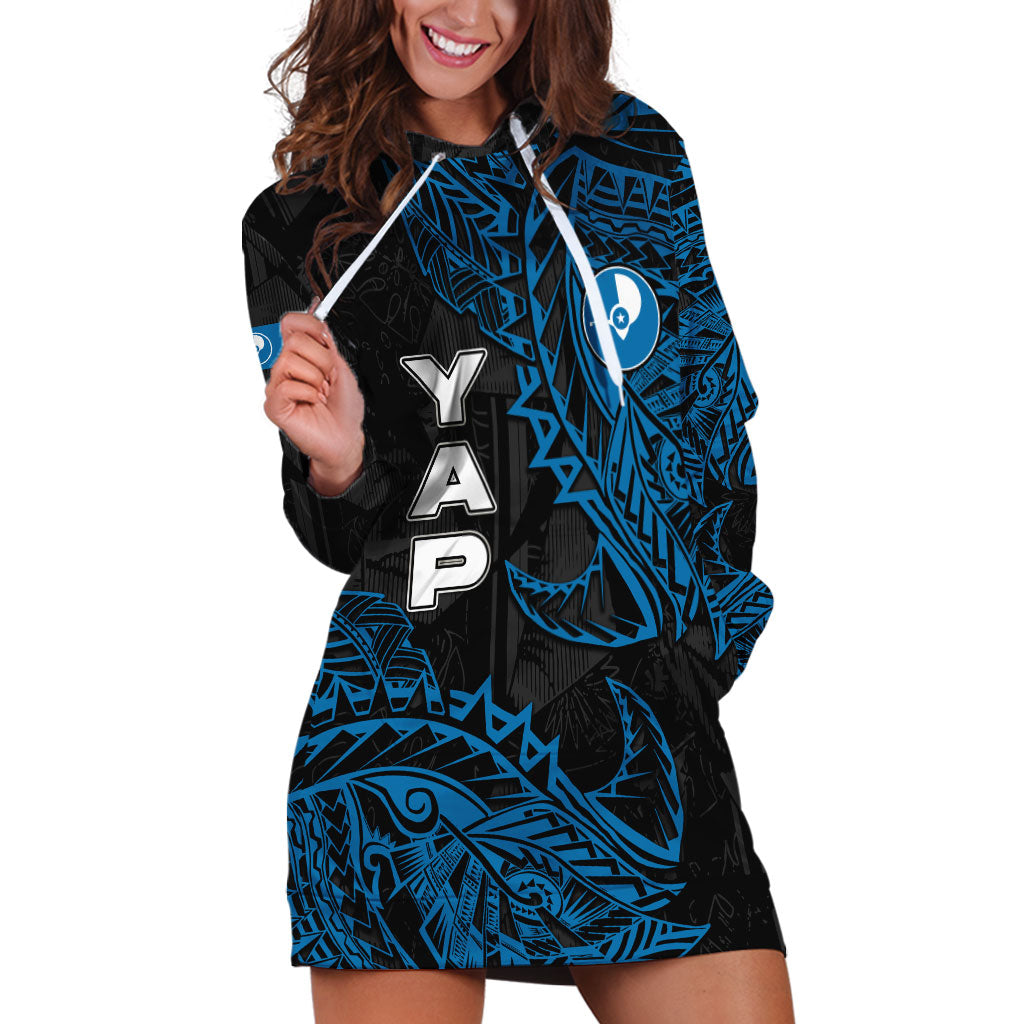 Yap Island Tribal Heritage Hoodie Dress Micronesian Polynesian Tattoo Pattern Blue Black Cultural Art TS04 Black Blue - Polynesian Pride
