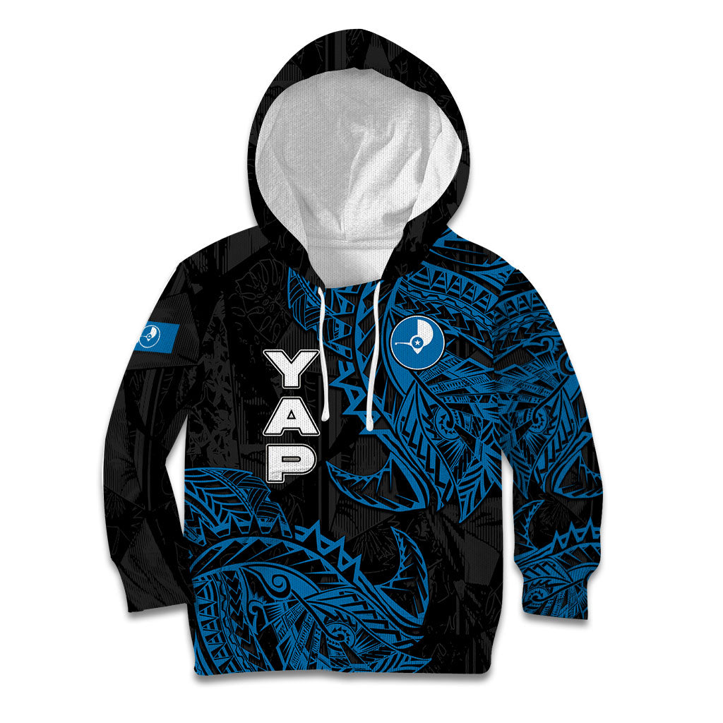 Yap Island Tribal Heritage Kid Hoodie Micronesian Polynesian Tattoo Pattern Blue Black Cultural Art TS04 Hoodie Black Blue - Polynesian Pride
