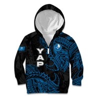 Yap Island Tribal Heritage Kid Hoodie Micronesian Polynesian Tattoo Pattern Blue Black Cultural Art TS04 Zip Hoodie Black Blue - Polynesian Pride