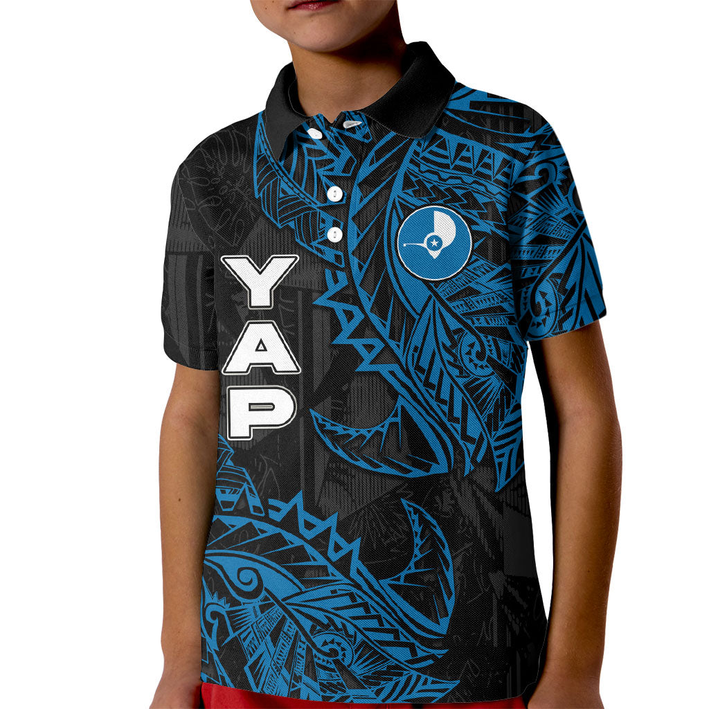 Yap Island Tribal Heritage Kid Polo Shirt Micronesian Polynesian Tattoo Pattern Blue Black Cultural Art TS04 Kid Black Blue - Polynesian Pride
