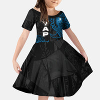 Yap Island Tribal Heritage Kid Short Sleeve Dress Micronesian Polynesian Tattoo Pattern Blue Black Cultural Art TS04 KID Black Blue - Polynesian Pride