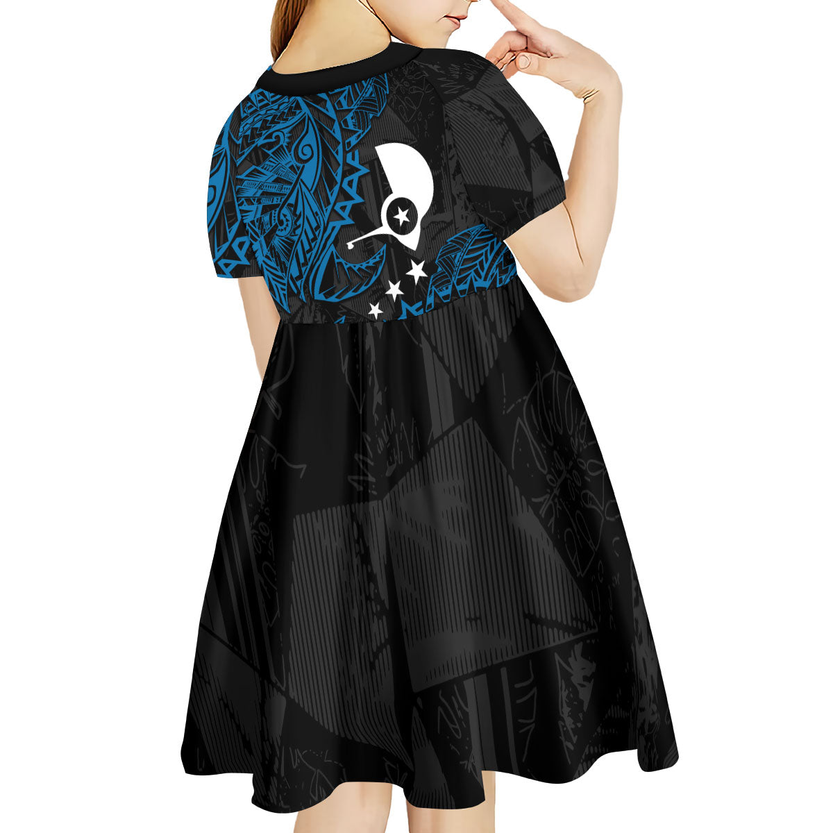 Yap Island Tribal Heritage Kid Short Sleeve Dress Micronesian Polynesian Tattoo Pattern Blue Black Cultural Art TS04 - Polynesian Pride