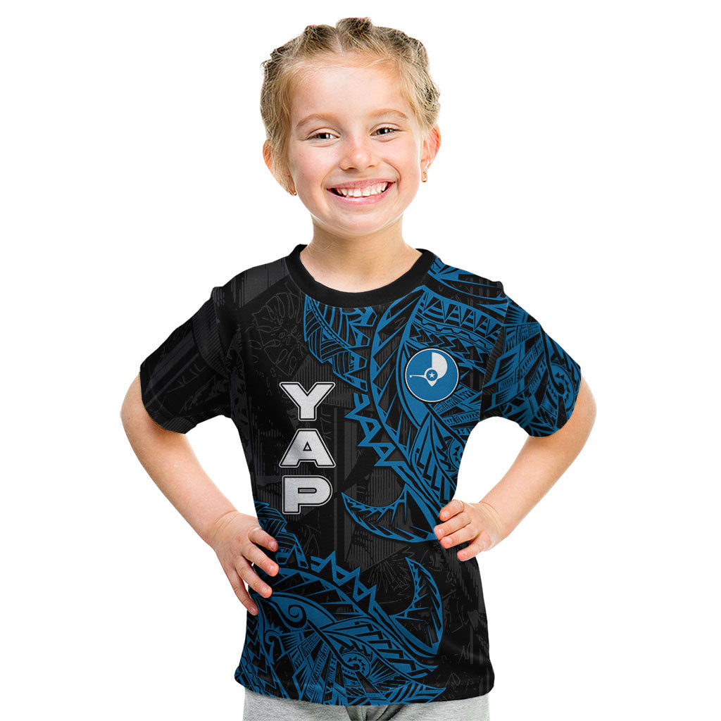 Yap Island Tribal Heritage Kid T Shirt Micronesian Polynesian Tattoo Pattern Blue Black Cultural Art TS04 Black Blue - Polynesian Pride