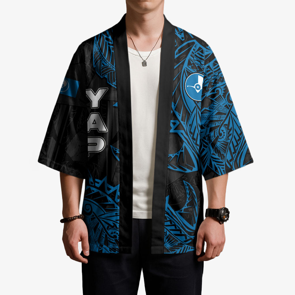 Yap Island Tribal Heritage Kimono Micronesian Polynesian Tattoo Pattern Blue Black Cultural Art TS04 - Polynesian Pride