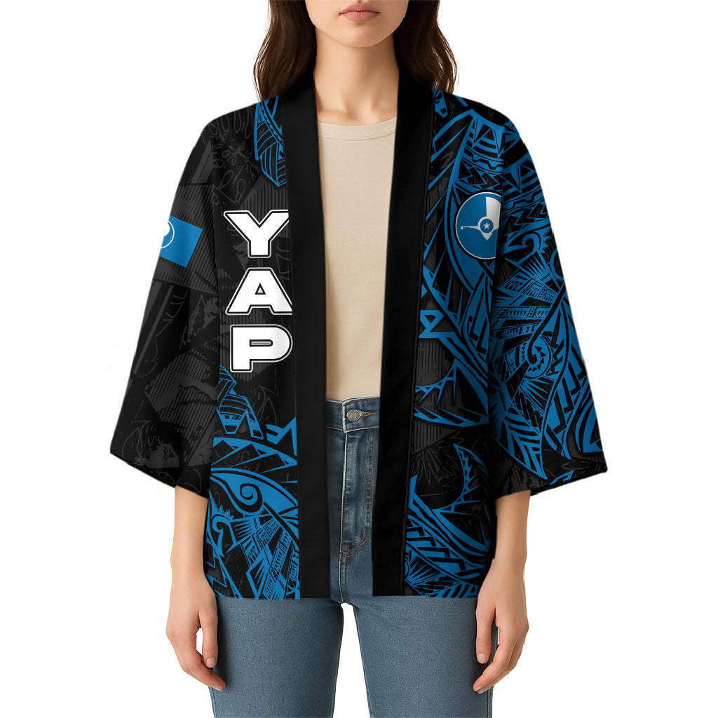 Yap Island Tribal Heritage Kimono Micronesian Polynesian Tattoo Pattern Blue Black Cultural Art TS04 - Polynesian Pride