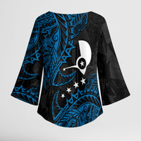 Yap Island Tribal Heritage Kimono Sleeve Blouse Micronesian Polynesian Tattoo Pattern Blue Black Cultural Art TS04 - Polynesian Pride