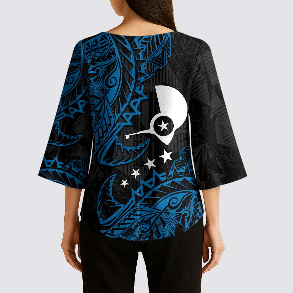 Yap Island Tribal Heritage Kimono Sleeve Blouse Micronesian Polynesian Tattoo Pattern Blue Black Cultural Art TS04 - Polynesian Pride