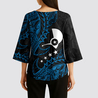Yap Island Tribal Heritage Kimono Sleeve Blouse Micronesian Polynesian Tattoo Pattern Blue Black Cultural Art TS04 - Polynesian Pride