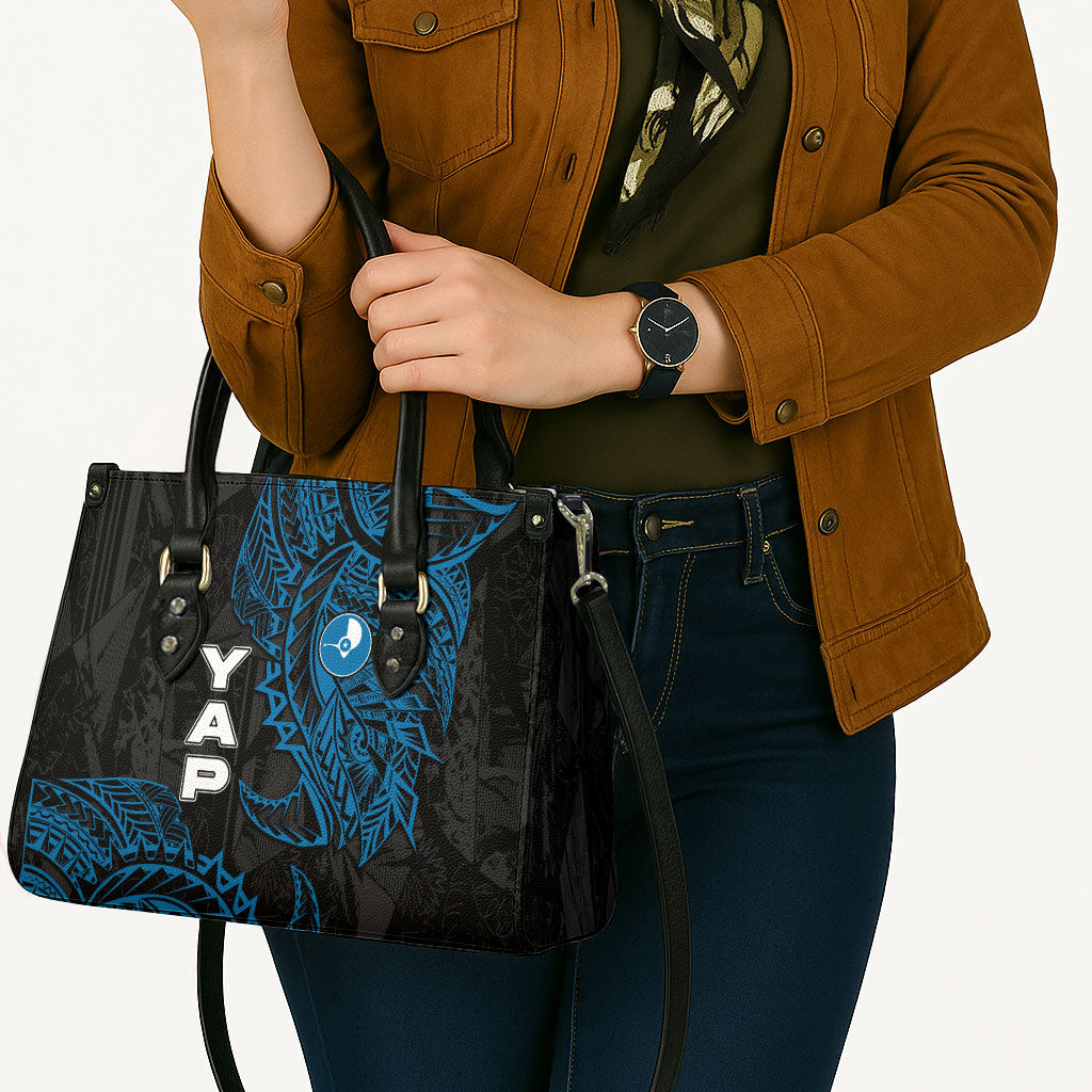 Yap Island Tribal Heritage Leather Bag Micronesian Polynesian Tattoo Pattern Blue Black Cultural Art TS04 - Polynesian Pride