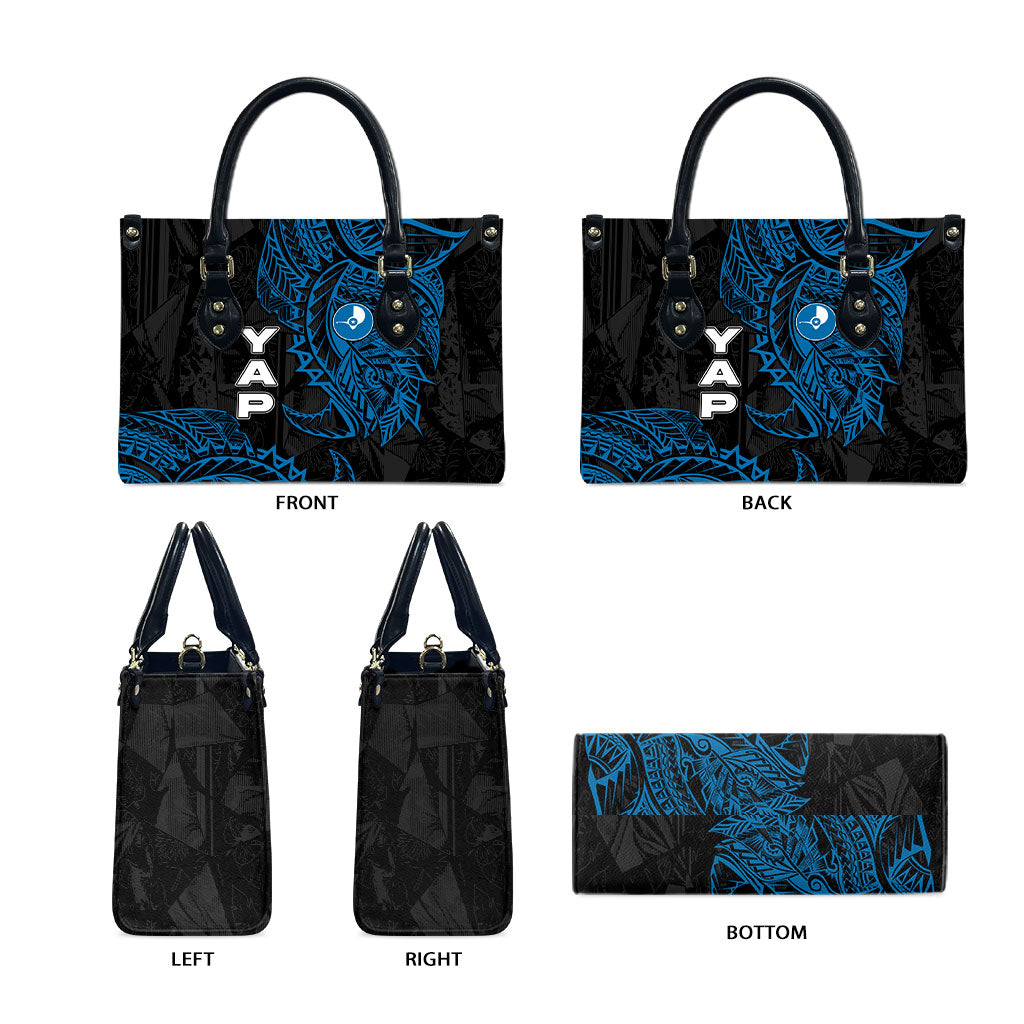 Yap Island Tribal Heritage Leather Bag Micronesian Polynesian Tattoo Pattern Blue Black Cultural Art TS04 - Polynesian Pride