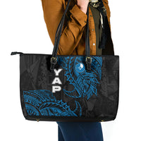 Yap Island Tribal Heritage Leather Tote Bag Micronesian Polynesian Tattoo Pattern Blue Black Cultural Art TS04 - Polynesian Pride