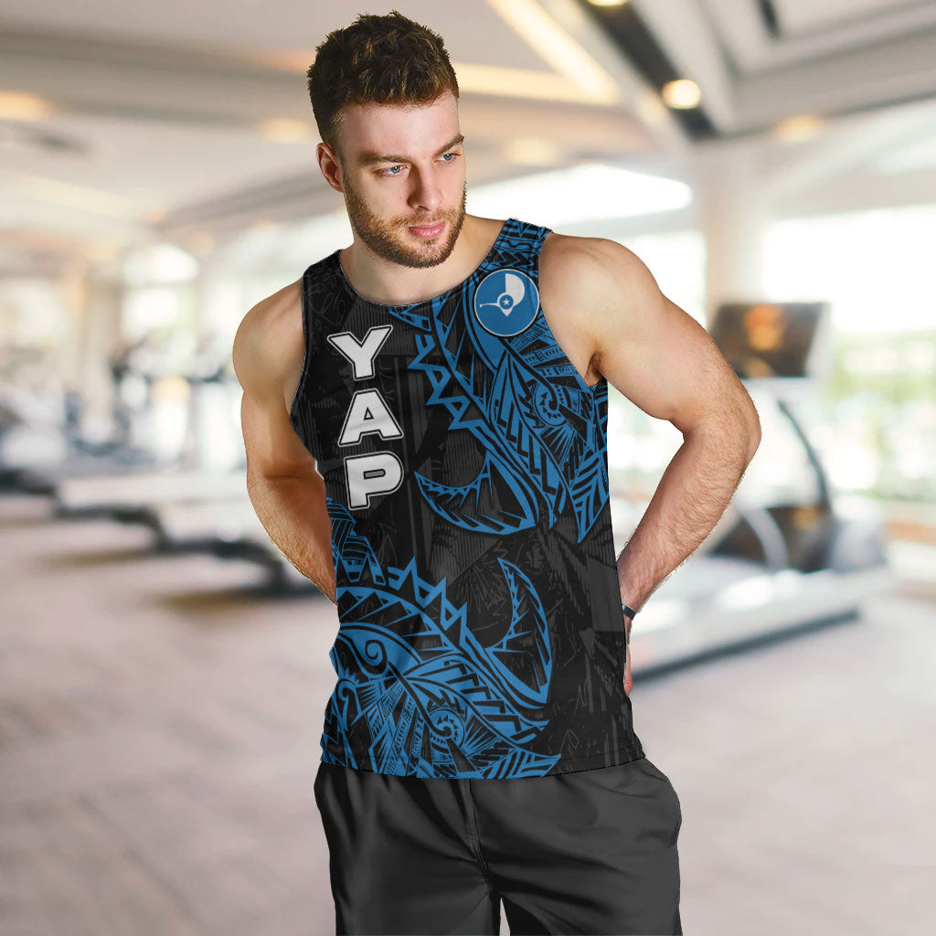 Yap Island Tribal Heritage Men Tank Top Micronesian Polynesian Tattoo Pattern Blue Black Cultural Art TS04 Black Blue - Polynesian Pride