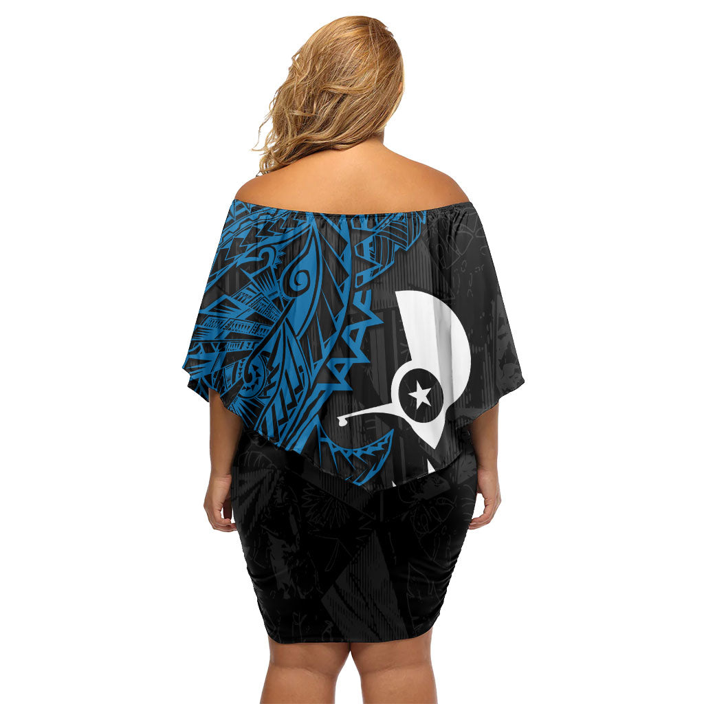 Yap Island Tribal Heritage Off Shoulder Short Dress Micronesian Polynesian Tattoo Pattern Blue Black Cultural Art TS04 - Polynesian Pride