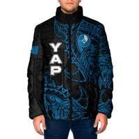 Yap Island Tribal Heritage Padded Jacket Micronesian Polynesian Tattoo Pattern Blue Black Cultural Art TS04 Men Black Blue - Polynesian Pride