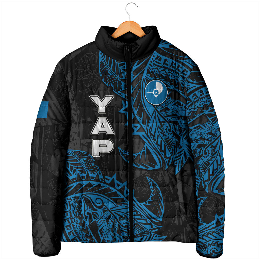 Yap Island Tribal Heritage Padded Jacket Micronesian Polynesian Tattoo Pattern Blue Black Cultural Art TS04 - Polynesian Pride