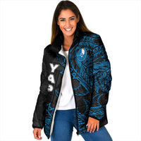 Yap Island Tribal Heritage Padded Jacket Micronesian Polynesian Tattoo Pattern Blue Black Cultural Art TS04 Women Black Blue - Polynesian Pride
