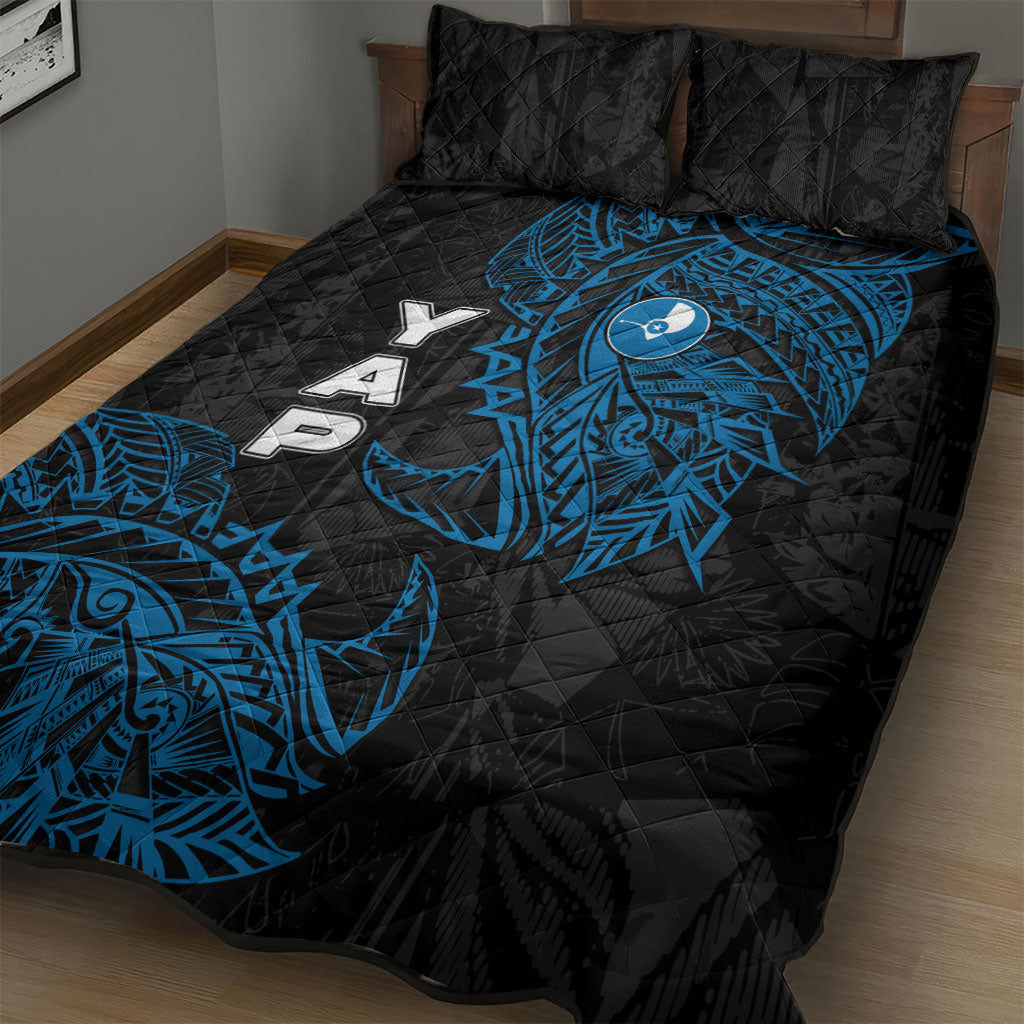 Yap Island Tribal Heritage Quilt Bed Set Micronesian Polynesian Tattoo Pattern Blue Black Cultural Art TS04 - Polynesian Pride