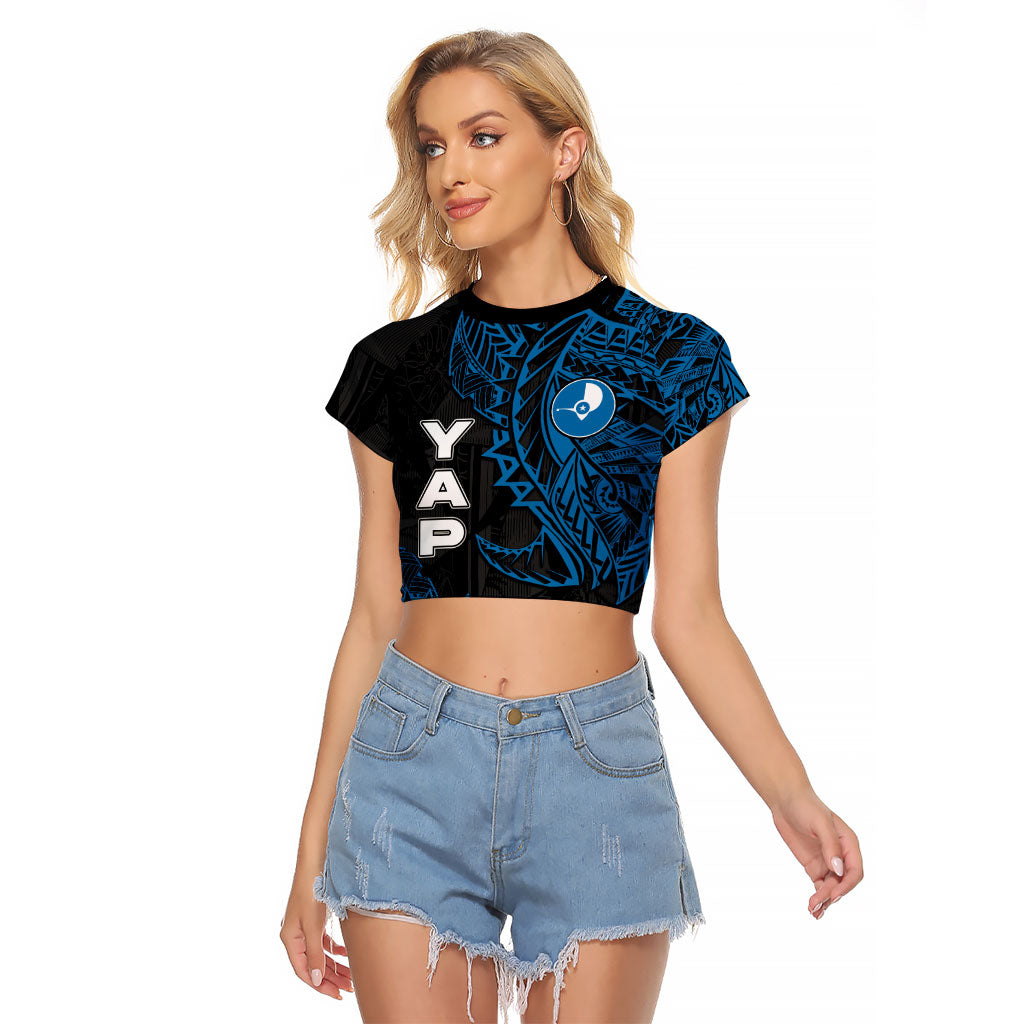 Yap Island Tribal Heritage Raglan Cropped T Shirt Micronesian Polynesian Tattoo Pattern Blue Black Cultural Art TS04 Female Black Blue - Polynesian Pride