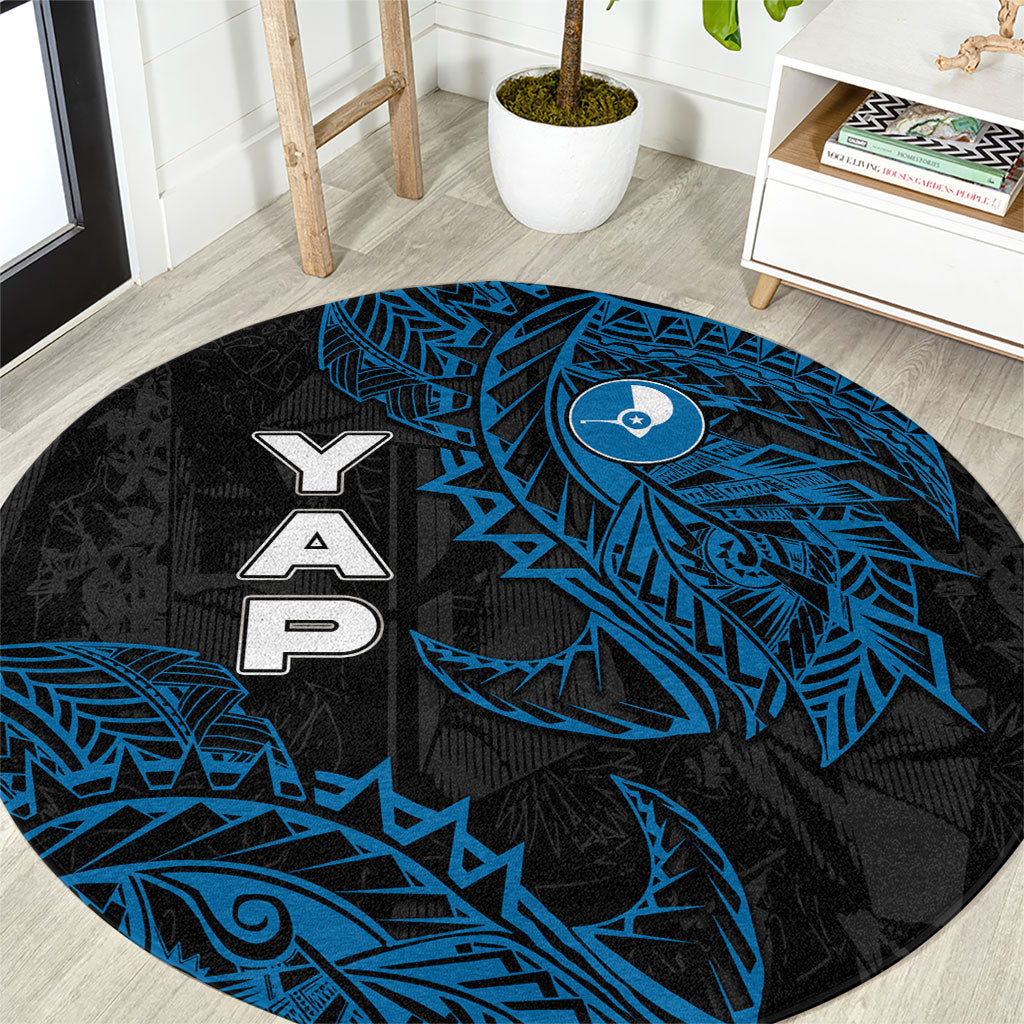 Yap Island Tribal Heritage Round Carpet Micronesian Polynesian Tattoo Pattern Blue Black Cultural Art TS04 Black Blue - Polynesian Pride