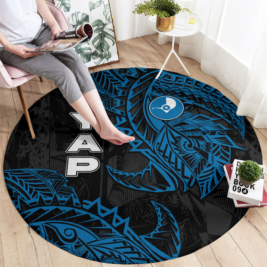 Yap Island Tribal Heritage Round Carpet Micronesian Polynesian Tattoo Pattern Blue Black Cultural Art TS04 - Polynesian Pride