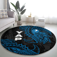 Yap Island Tribal Heritage Round Carpet Micronesian Polynesian Tattoo Pattern Blue Black Cultural Art TS04 - Polynesian Pride