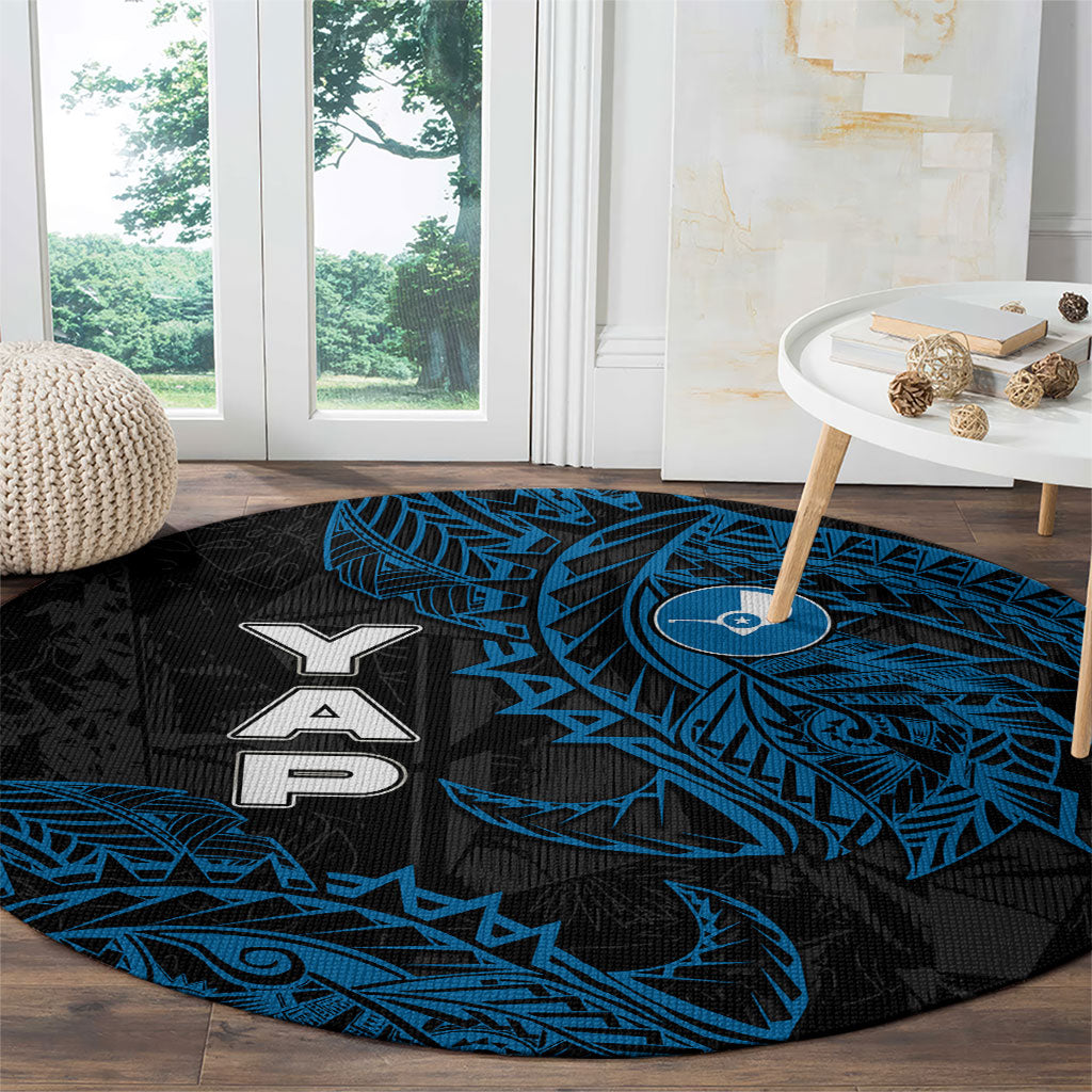 Yap Island Tribal Heritage Round Carpet Micronesian Polynesian Tattoo Pattern Blue Black Cultural Art TS04 - Polynesian Pride