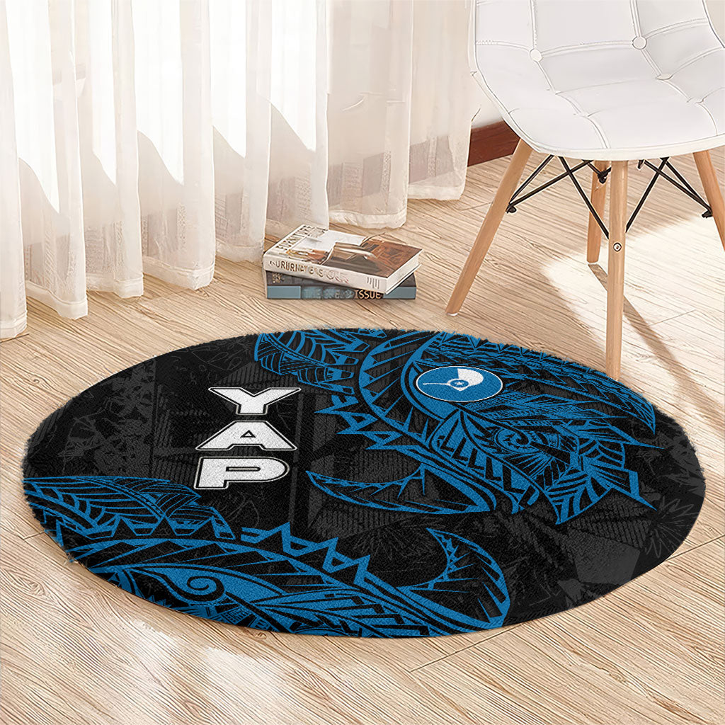 Yap Island Tribal Heritage Round Carpet Micronesian Polynesian Tattoo Pattern Blue Black Cultural Art TS04 - Polynesian Pride