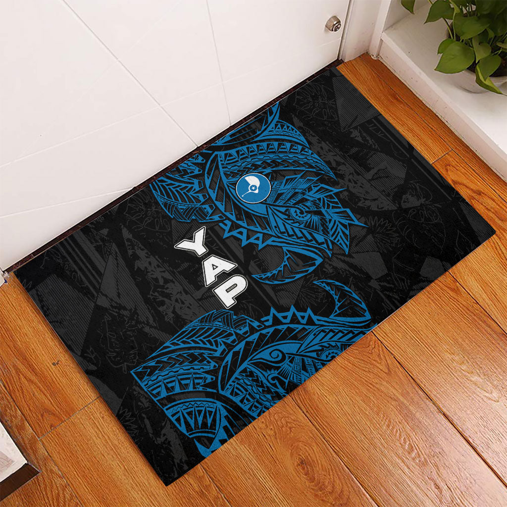 Yap Island Tribal Heritage Rubber Doormat Micronesian Polynesian Tattoo Pattern Blue Black Cultural Art TS04 - Polynesian Pride
