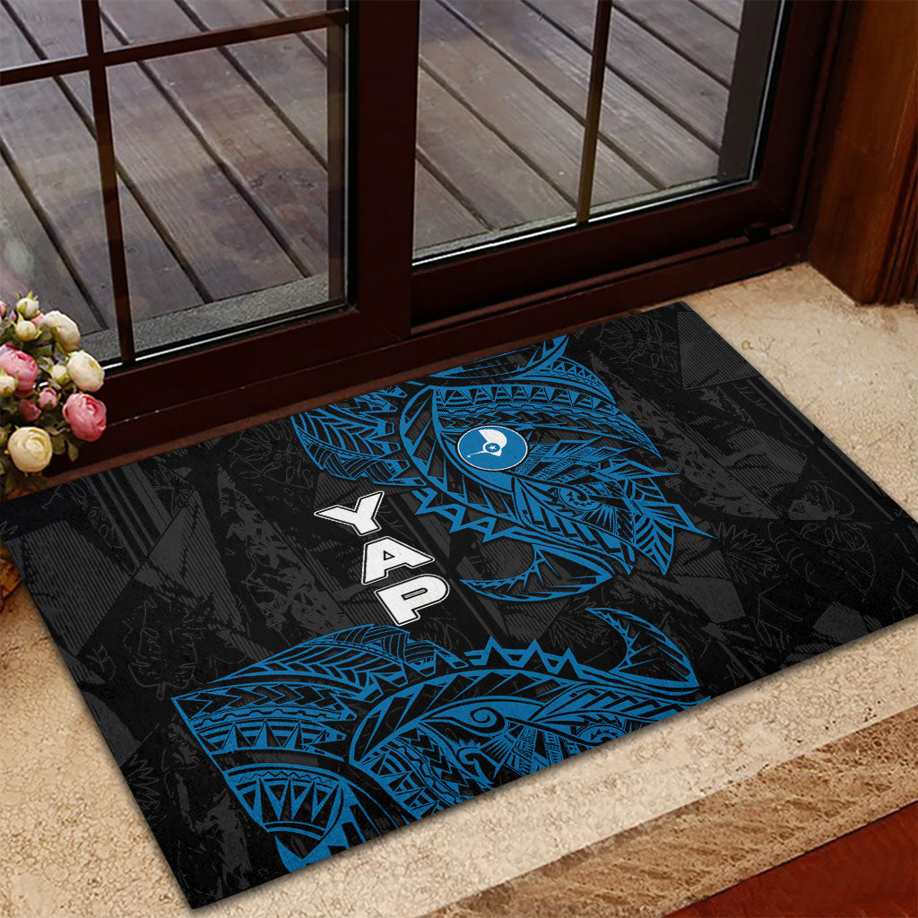 Yap Island Tribal Heritage Rubber Doormat Micronesian Polynesian Tattoo Pattern Blue Black Cultural Art TS04 - Polynesian Pride
