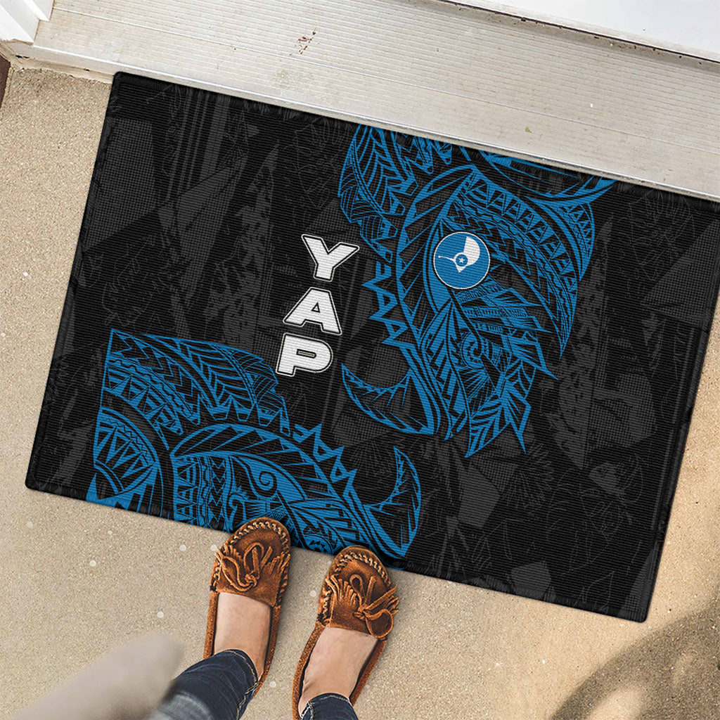 Yap Island Tribal Heritage Rubber Doormat Micronesian Polynesian Tattoo Pattern Blue Black Cultural Art TS04 - Polynesian Pride